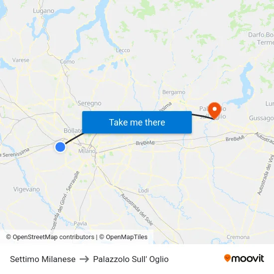 Settimo Milanese to Palazzolo Sull' Oglio map