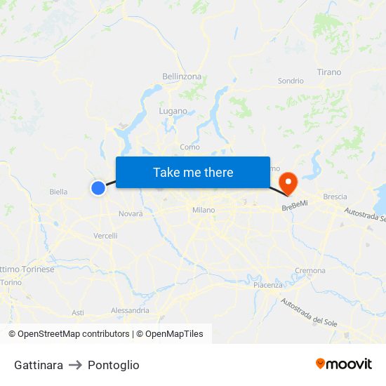Gattinara to Pontoglio map