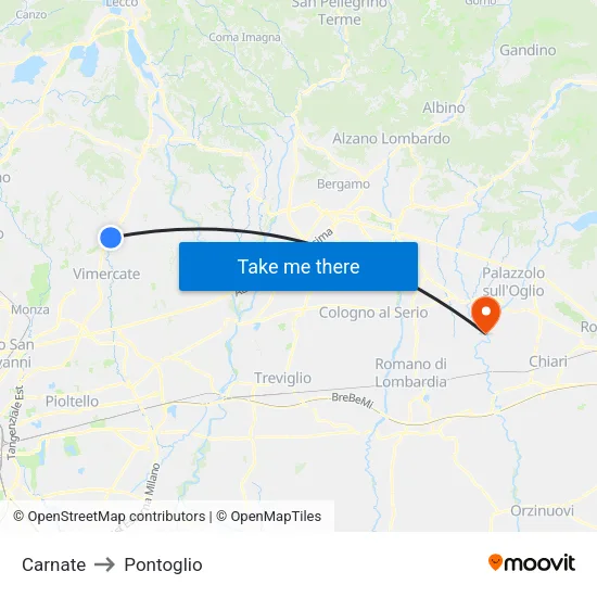 Carnate to Pontoglio map
