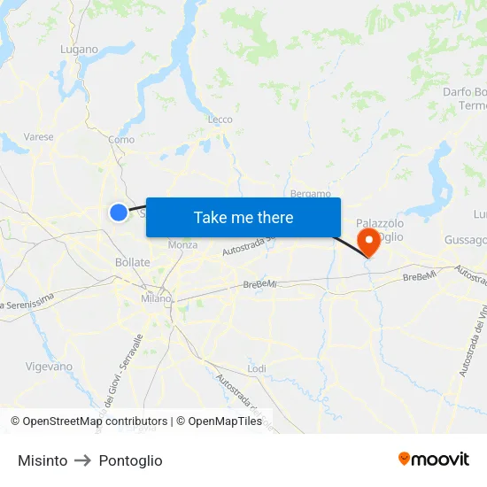 Misinto to Pontoglio map