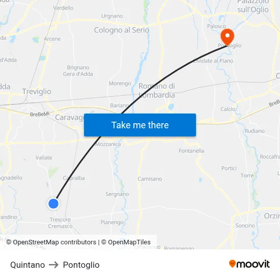 Quintano to Pontoglio map