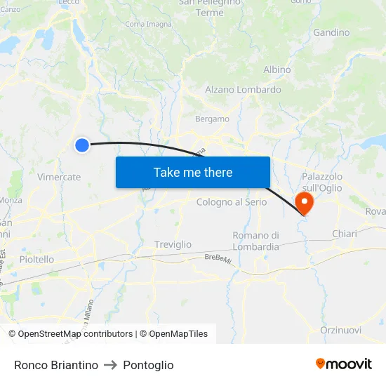 Ronco Briantino to Pontoglio map