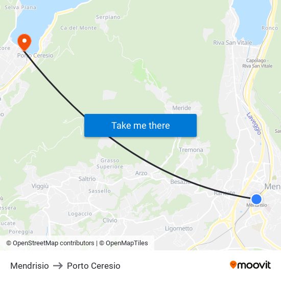 Mendrisio to Porto Ceresio map