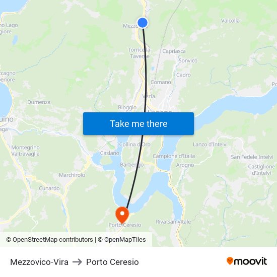 Mezzovico-Vira to Porto Ceresio map