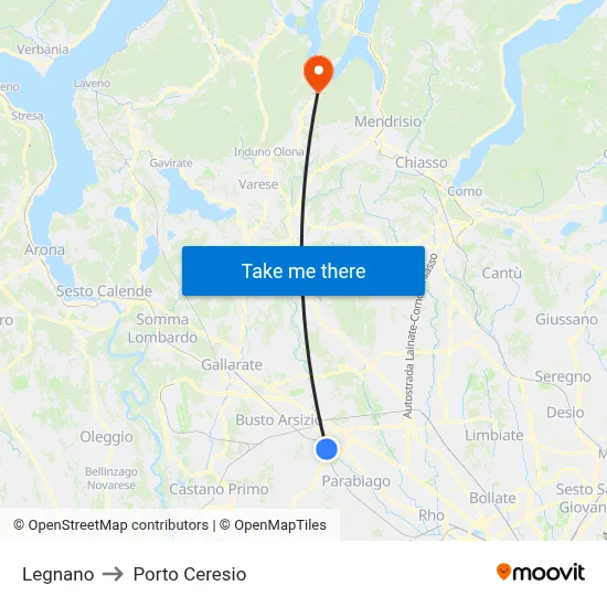 Legnano to Porto Ceresio map