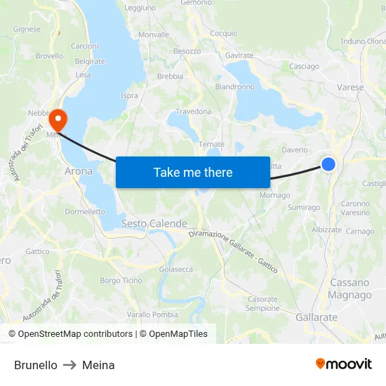 Brunello to Meina map