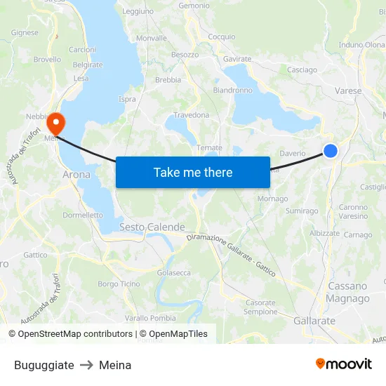 Buguggiate to Meina map
