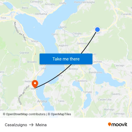 Casalzuigno to Meina map