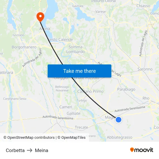 Corbetta to Meina map