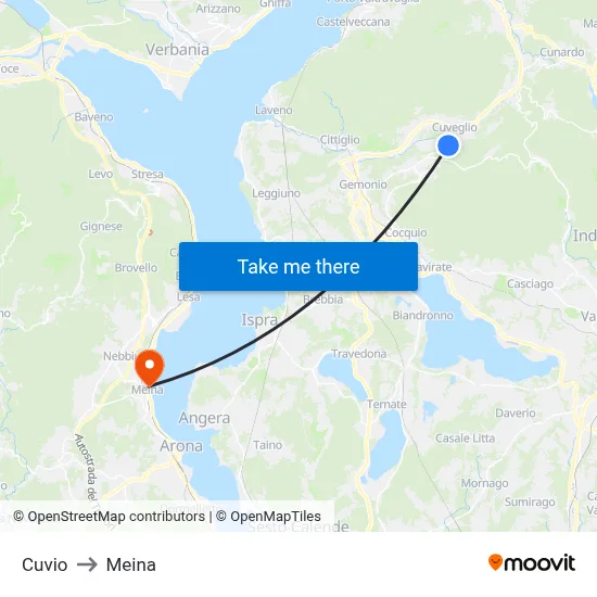 Cuvio to Meina map