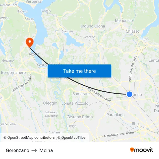 Gerenzano to Meina map