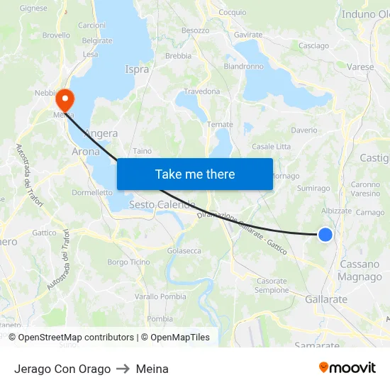 Jerago con Orago to Meina map