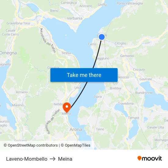 Laveno-Mombello to Meina map