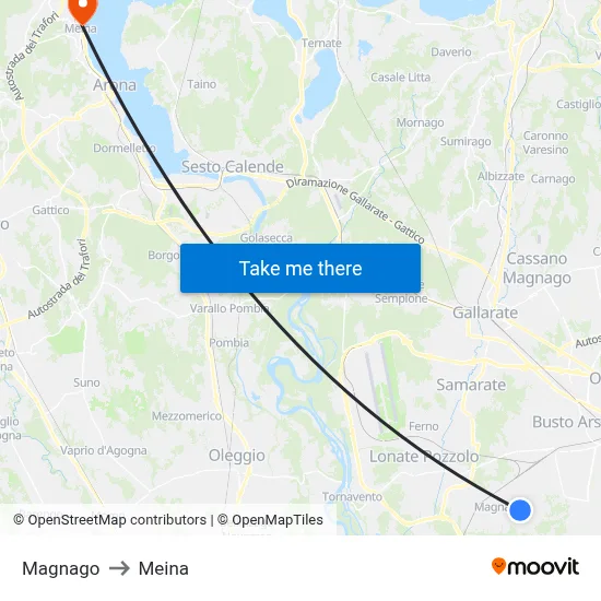 Magnago to Meina map