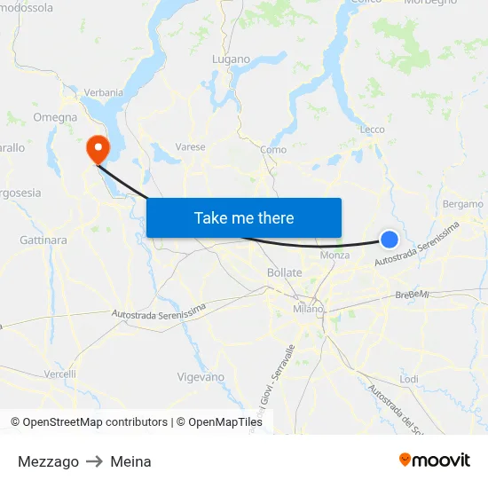 Mezzago to Meina map