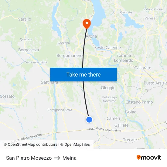 San Pietro Mosezzo to Meina map