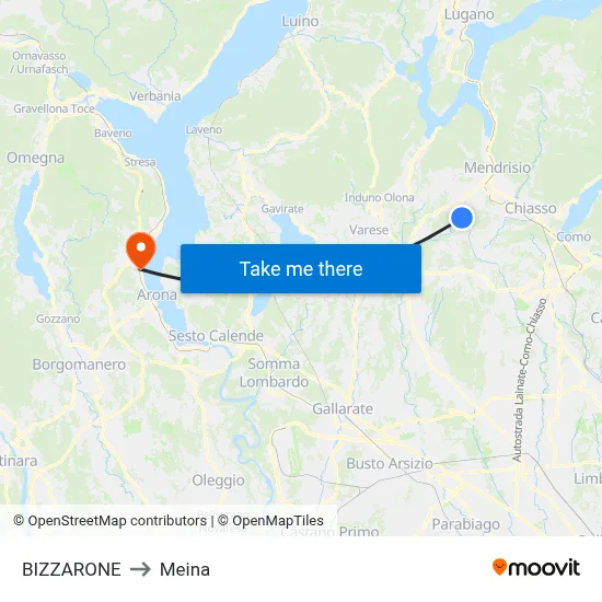Bizzarone to Meina map