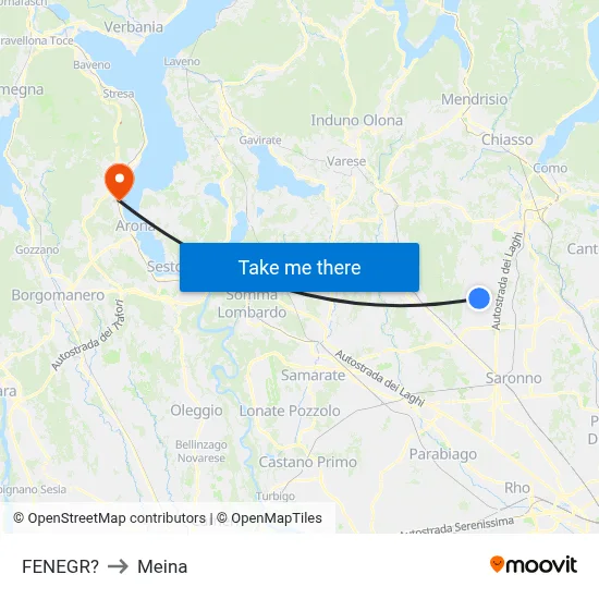 Fenegro to Meina map
