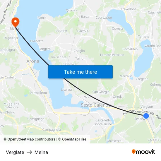 Vergiate to Meina map
