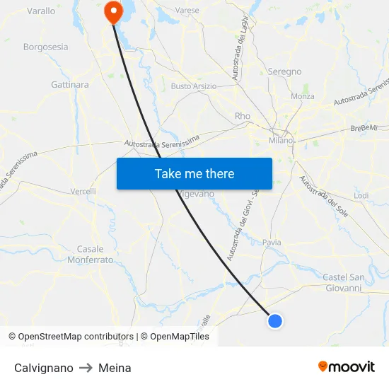Calvignano to Meina map