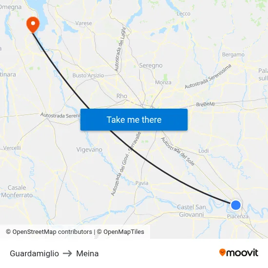 Guardamiglio to Meina map