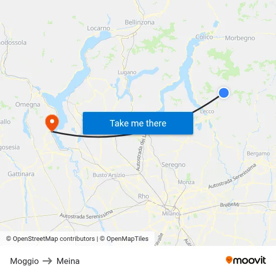 Moggio to Meina map