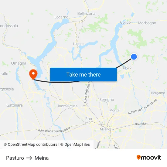 Pasturo to Meina map