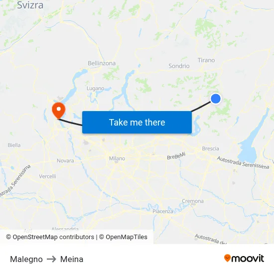 Malegno to Meina map