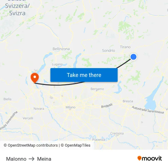 Malonno to Meina map