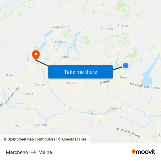 Marcheno to Meina map