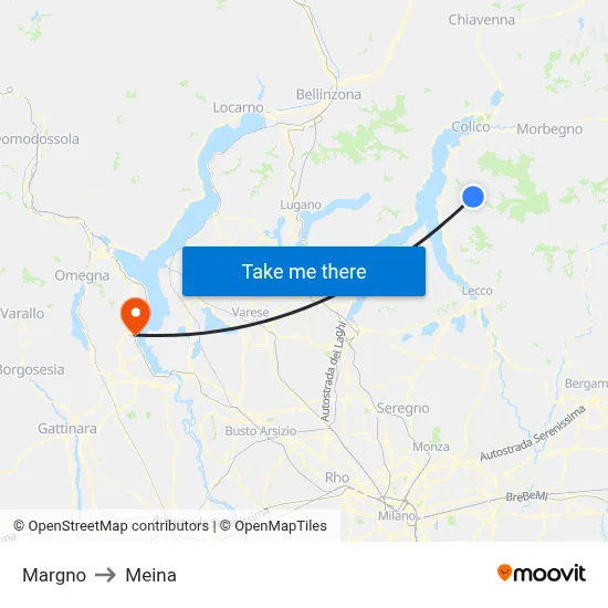 Margno to Meina map