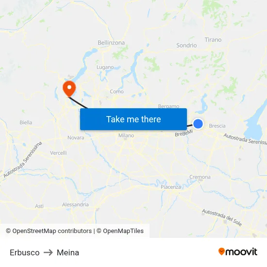 Erbusco to Meina map