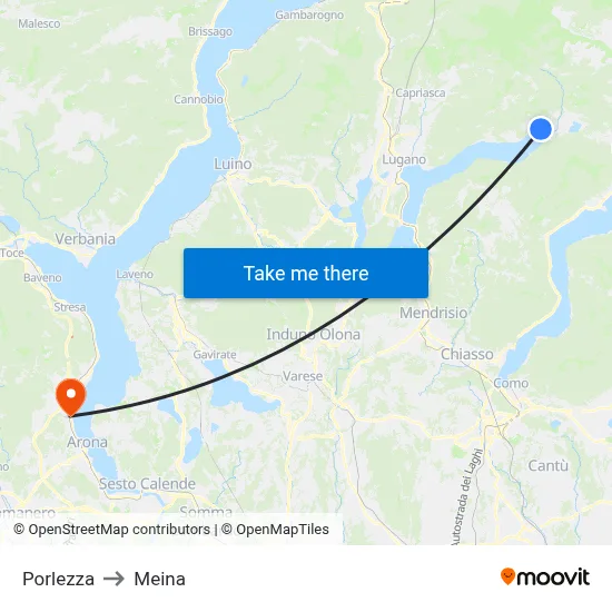 Porlezza to Meina map