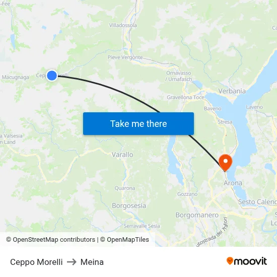 Ceppo Morelli to Meina map