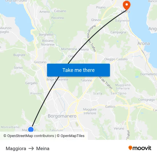 Maggiora to Meina map