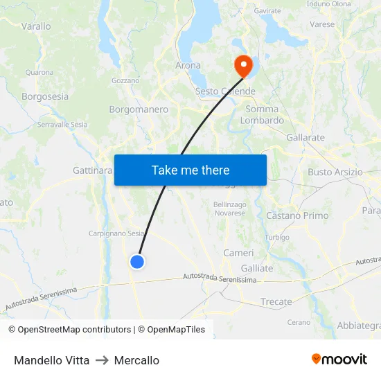 Mandello Vitta to Mercallo map