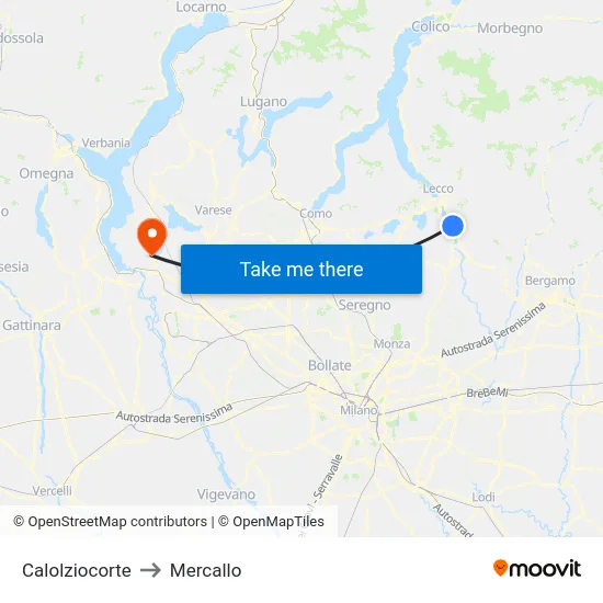 Calolziocorte to Mercallo map