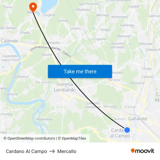 Cardano al Campo to Mercallo map
