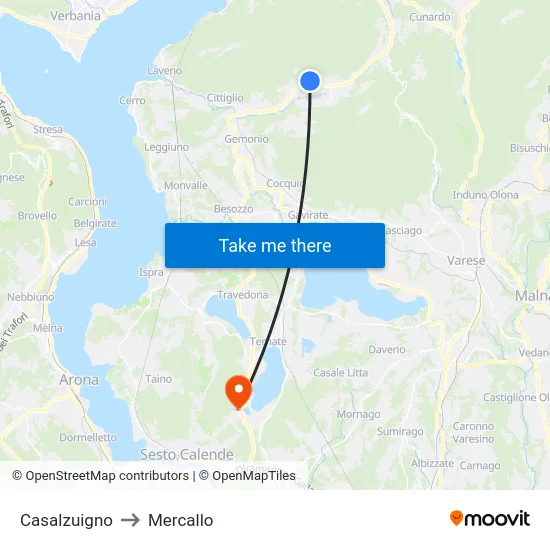 Casalzuigno to Mercallo map