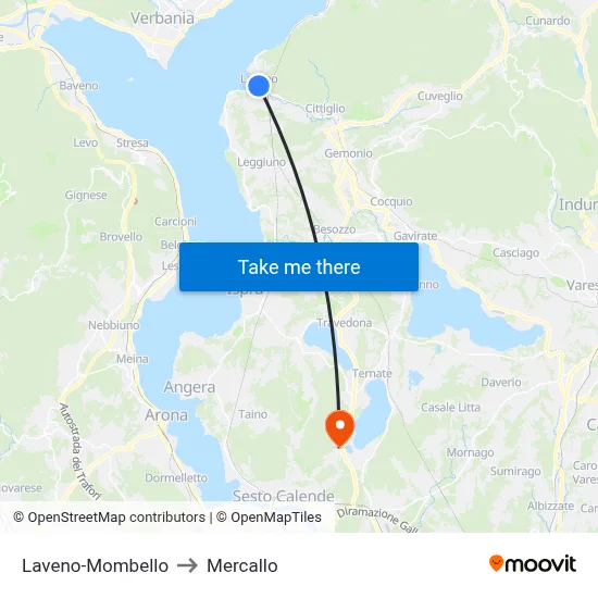 Laveno-Mombello to Mercallo map
