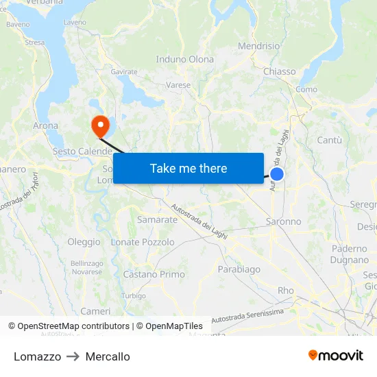 Lomazzo to Mercallo map
