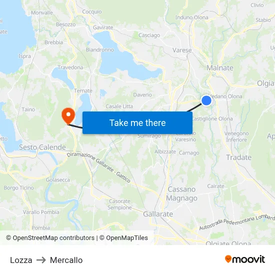 Lozza to Mercallo map