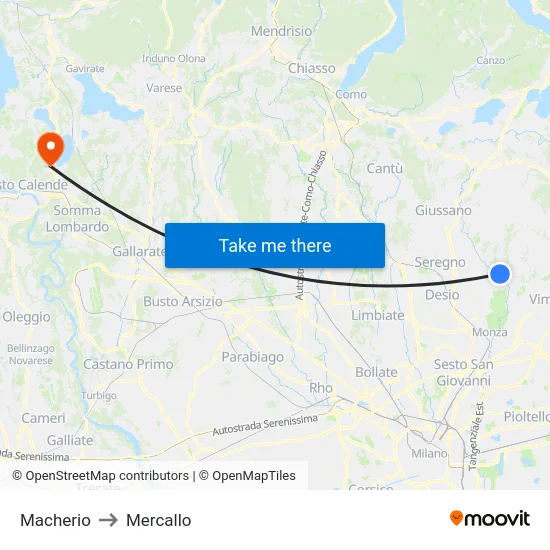 Macherio to Mercallo map