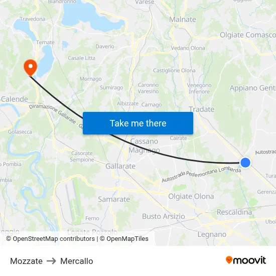 Mozzate to Mercallo map