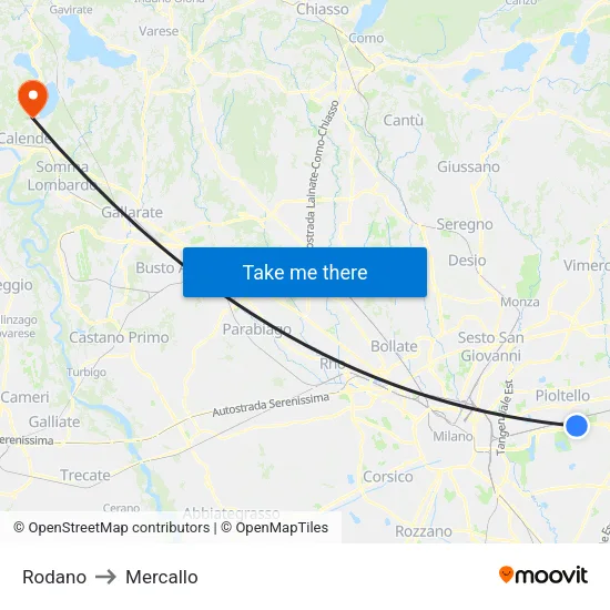 Rodano to Mercallo map