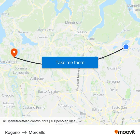 Rogeno to Mercallo map