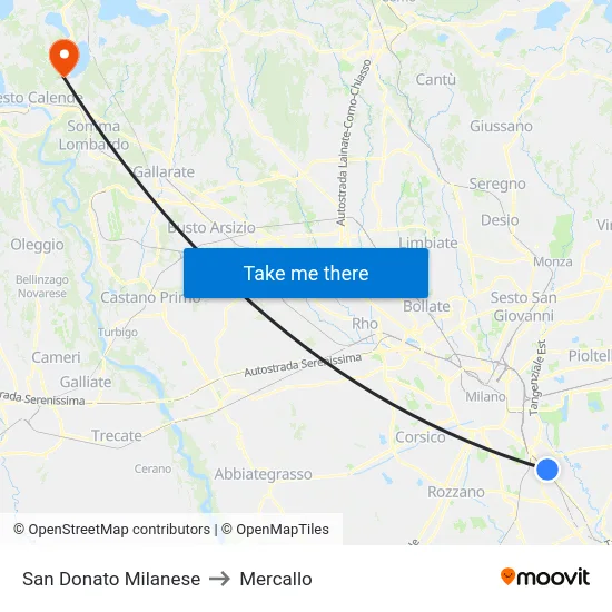 San Donato Milanese to Mercallo map