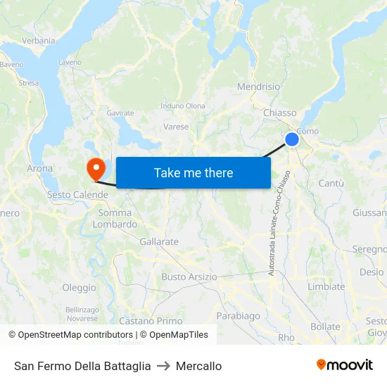 San Fermo Della Battaglia to Mercallo map