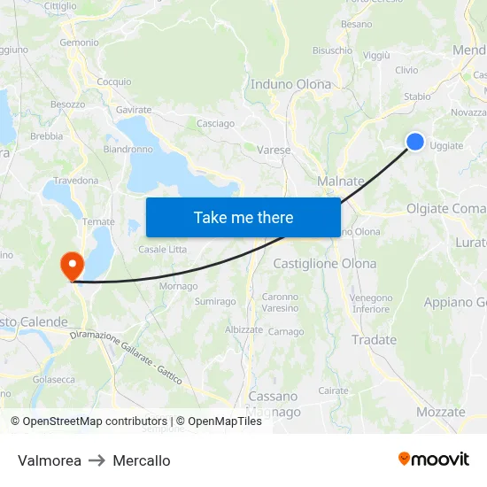 Valmorea to Mercallo map