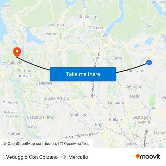 Veduggio con Colzano to Mercallo map